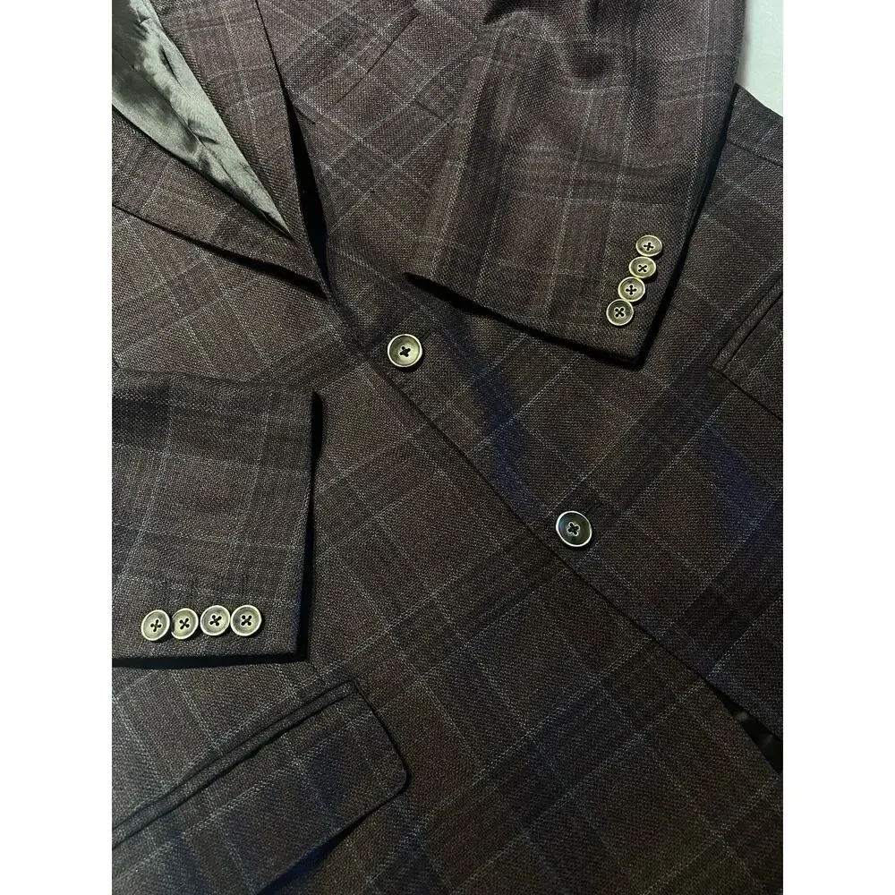 Ermenegildo Zegna Traveller Australian Wool Heathered Merlot Burgundy Plaid 44L